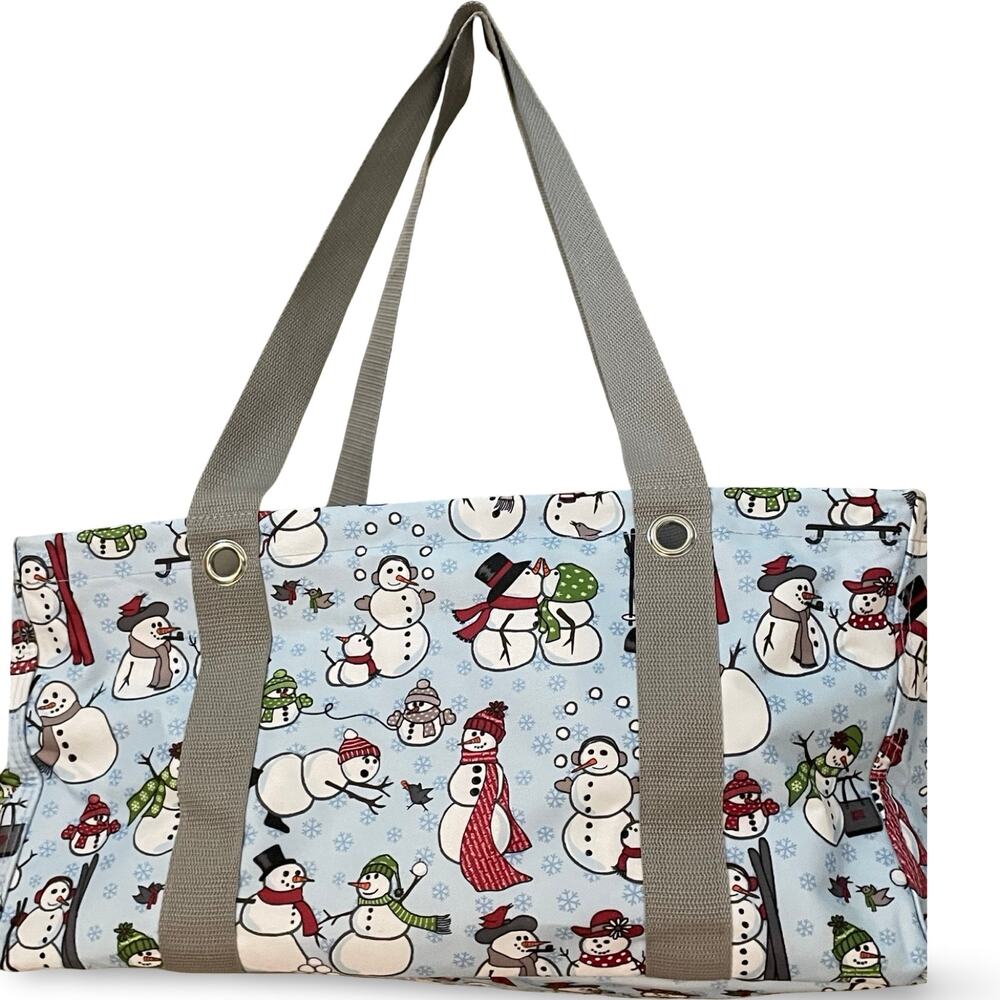 Thirty-One Small Utility Tote Snow Daze Snowman Blue Snowflake Organizer Bag 31 - Picture 8 of 12